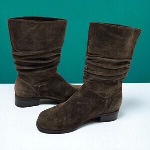 Brown Slouch Pull-On Calf Boots Women's Size 8 Distressed Suede City Connection